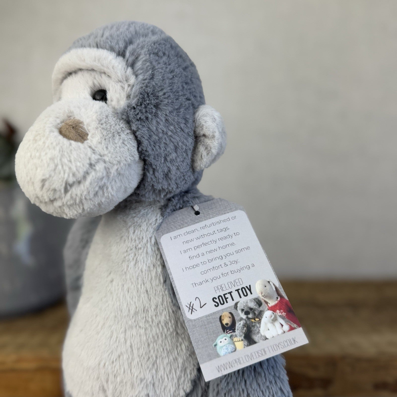 Jellycat Medium Bashful Gorilla - Light Grey Version Old Style Gorrilla 12” (#2)