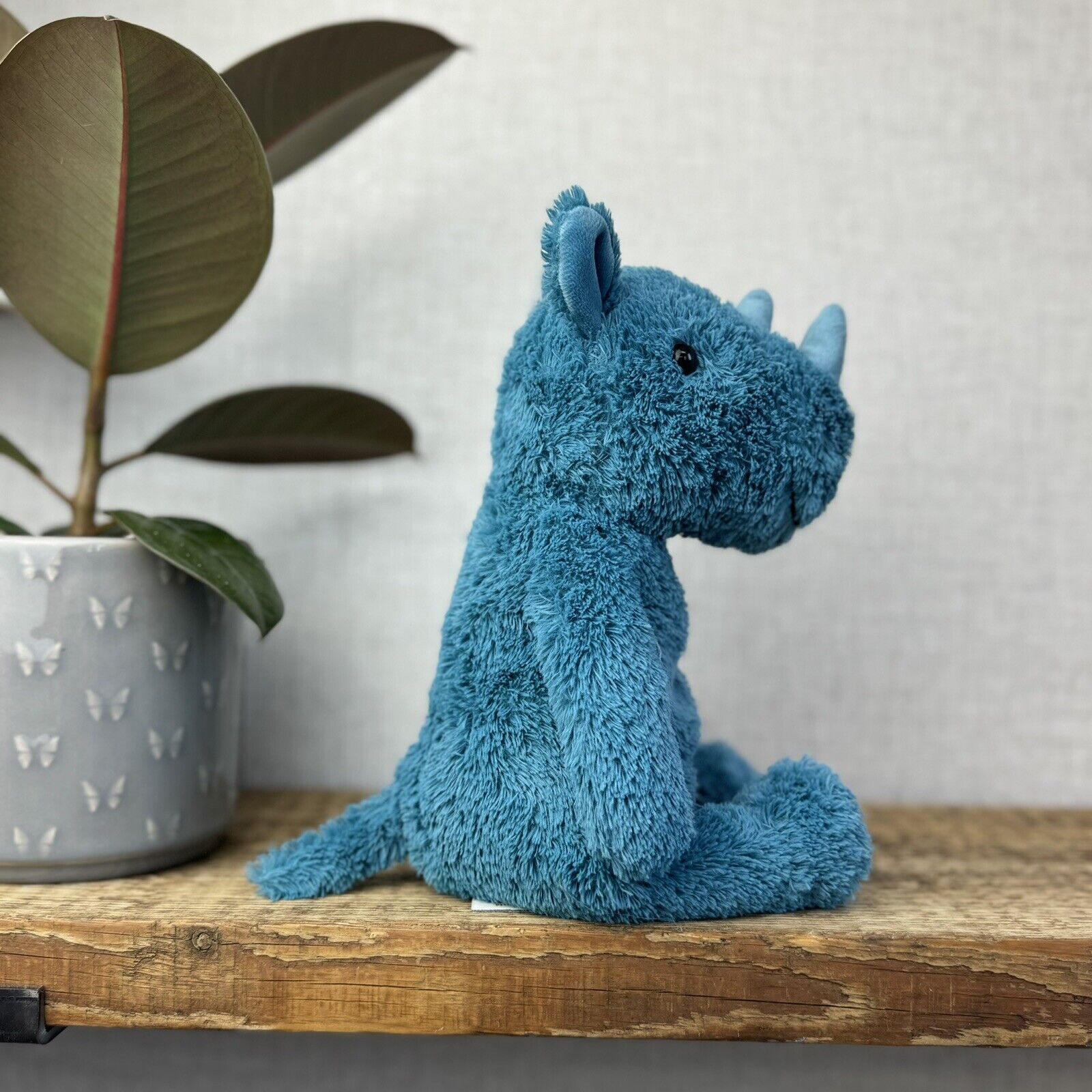 Jellycat Cushy Rhino Blue - Blue Textured Rhino Plush Beanie Collectible 12"