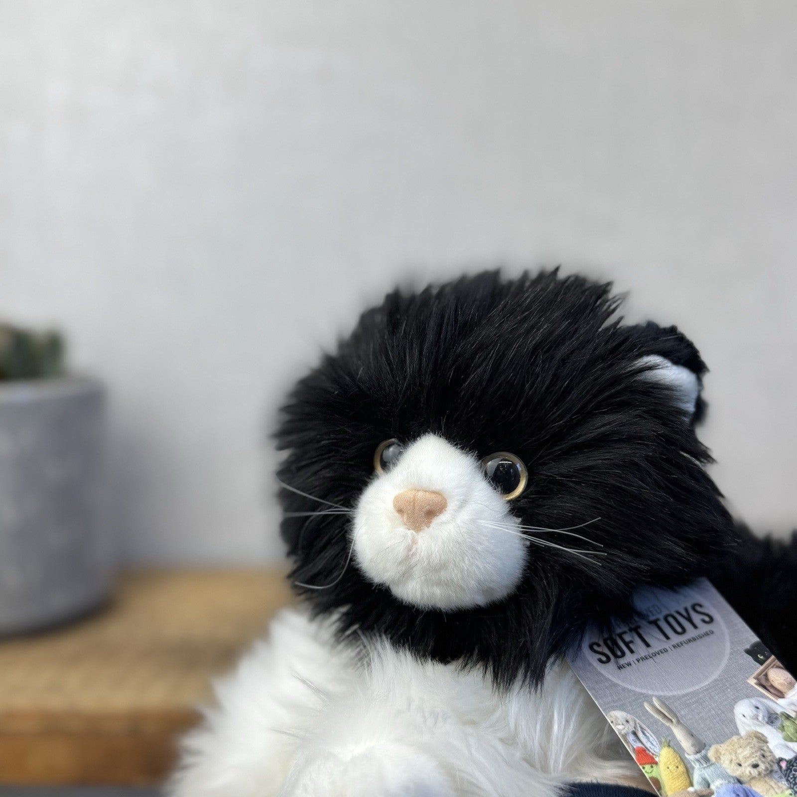 TY Kitties Black & White Fluffy Cat Soft Toy Retired Beanie 2007