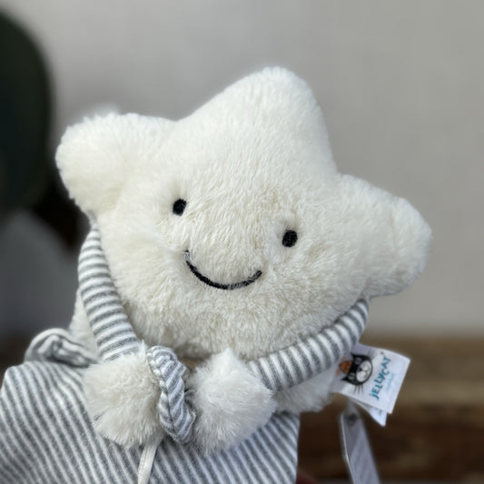 Jellycat Little Star Soother - White Star And Grey Striped Neutral Comforter