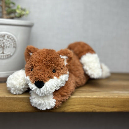 Jellycat Tumblie Fox - Laying Curly Fur Fox Plush Beanie - Lying Fox Medium 12"