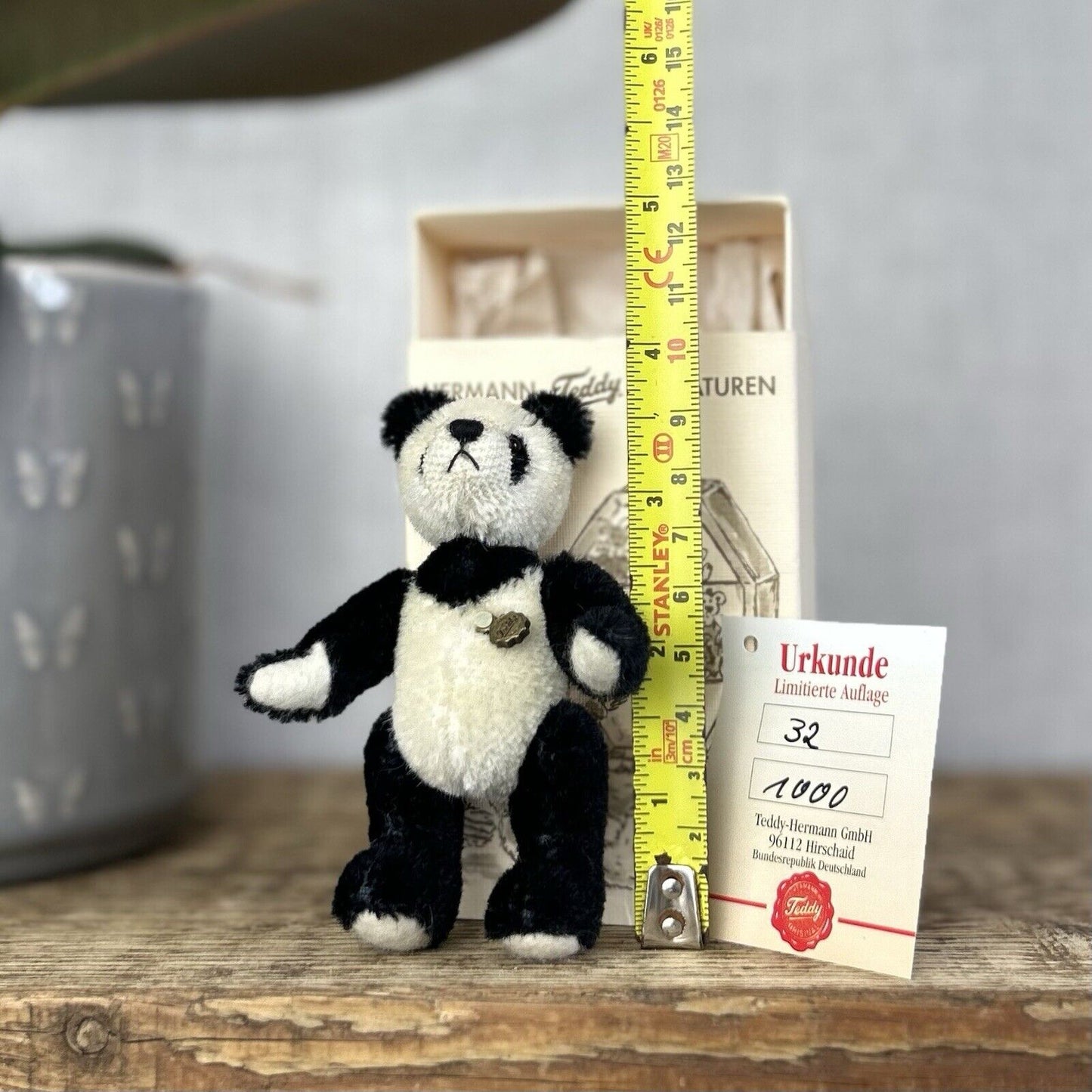 Teddy Hermann Miniature Panda - Tiny jointed Panda Bear Artist Bear With Box 9cm