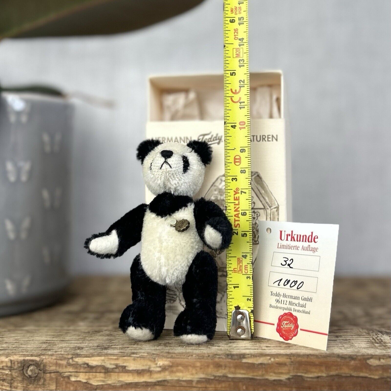 Teddy Hermann Miniature Panda - Tiny jointed Panda Bear Artist Bear With Box 9cm