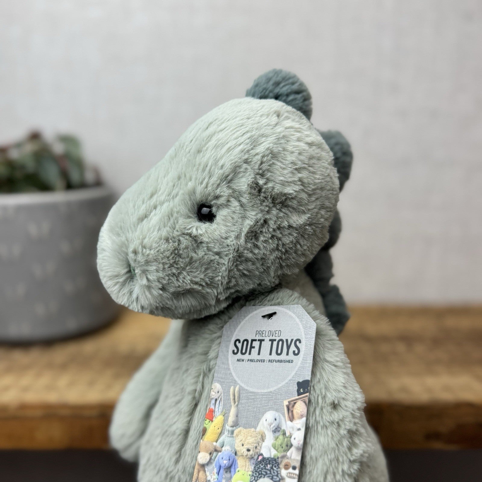 Jellycat Medium Puffles Dinosaur - Soft Light Green Super Soft Dino Plush 12"