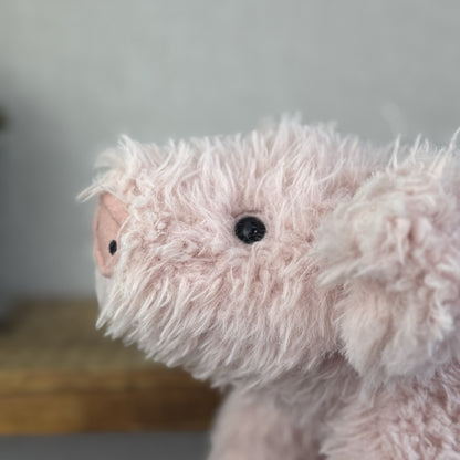Jellycat Curvie Pig - Sitting Fluffy Curly Pink Plush Beanie Medium 9" (Tags)
