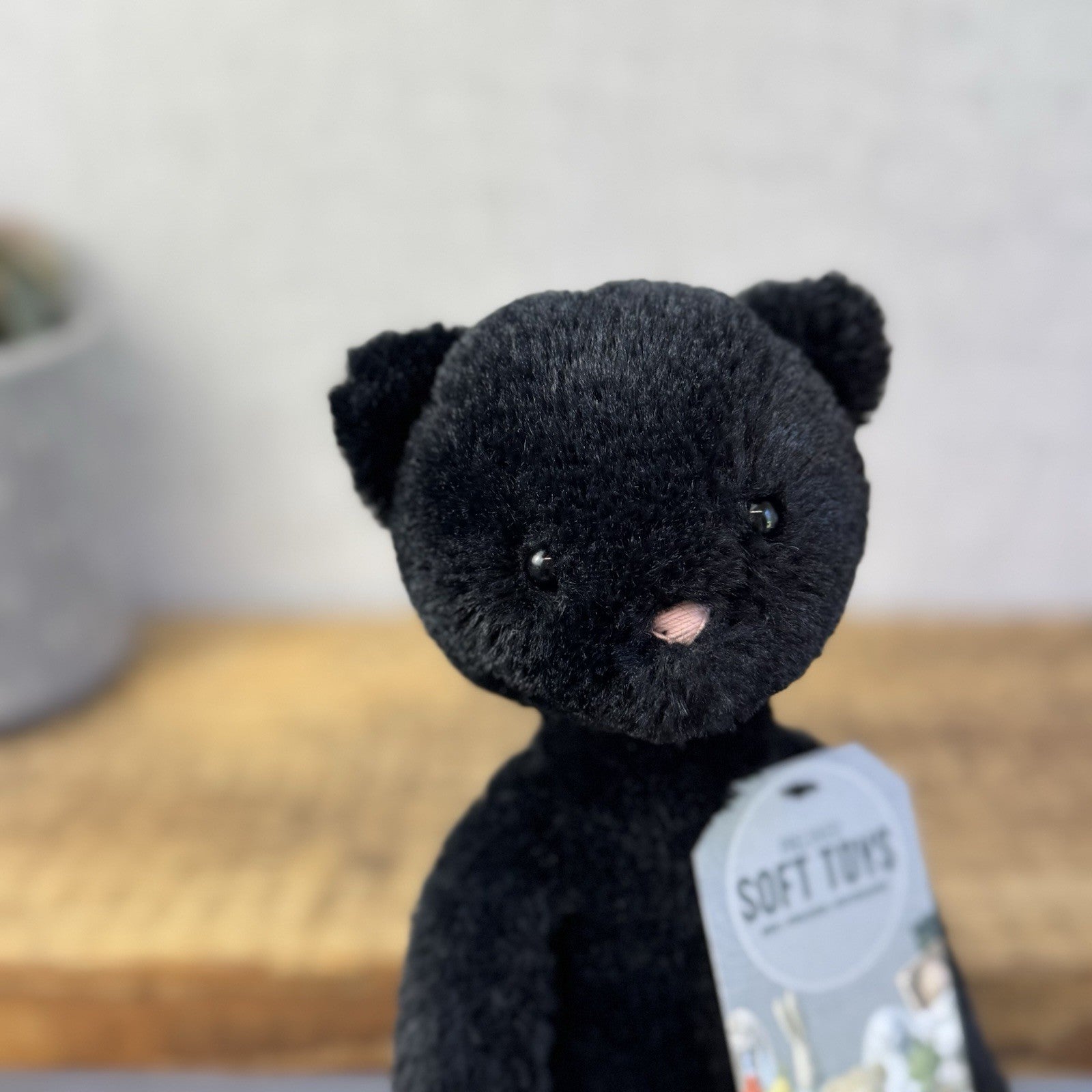 Jellycat Pitterpat Black Cat - Long Leg Kitten All Black - White Tail Tip 15"