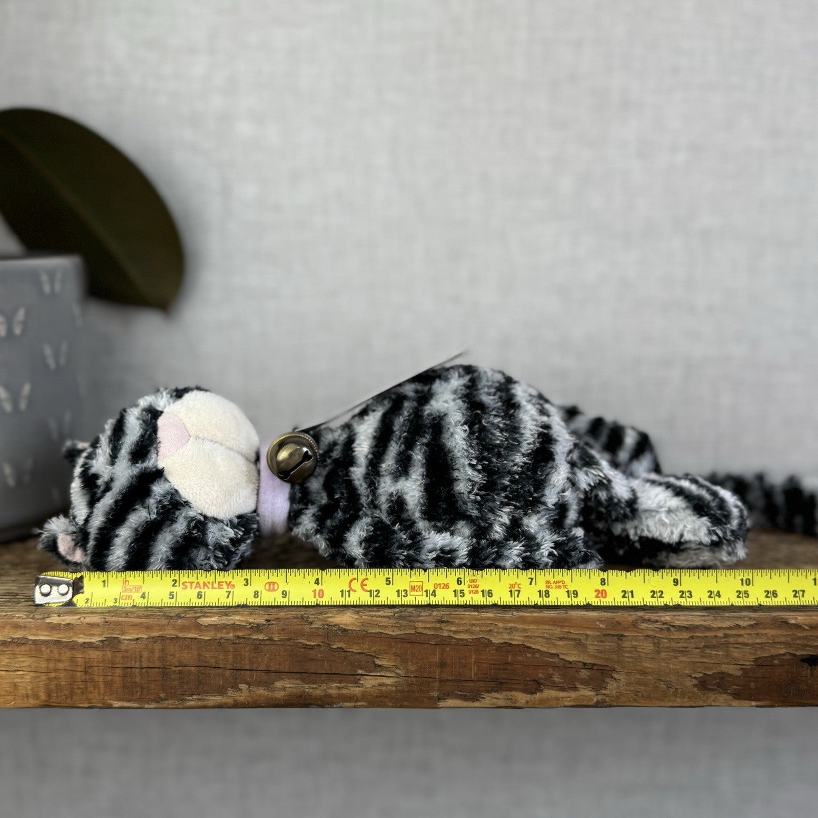 Jellycat Miaow Bella Expresso Cat - Grey/Black Striped Cat Collar With Bell 12"