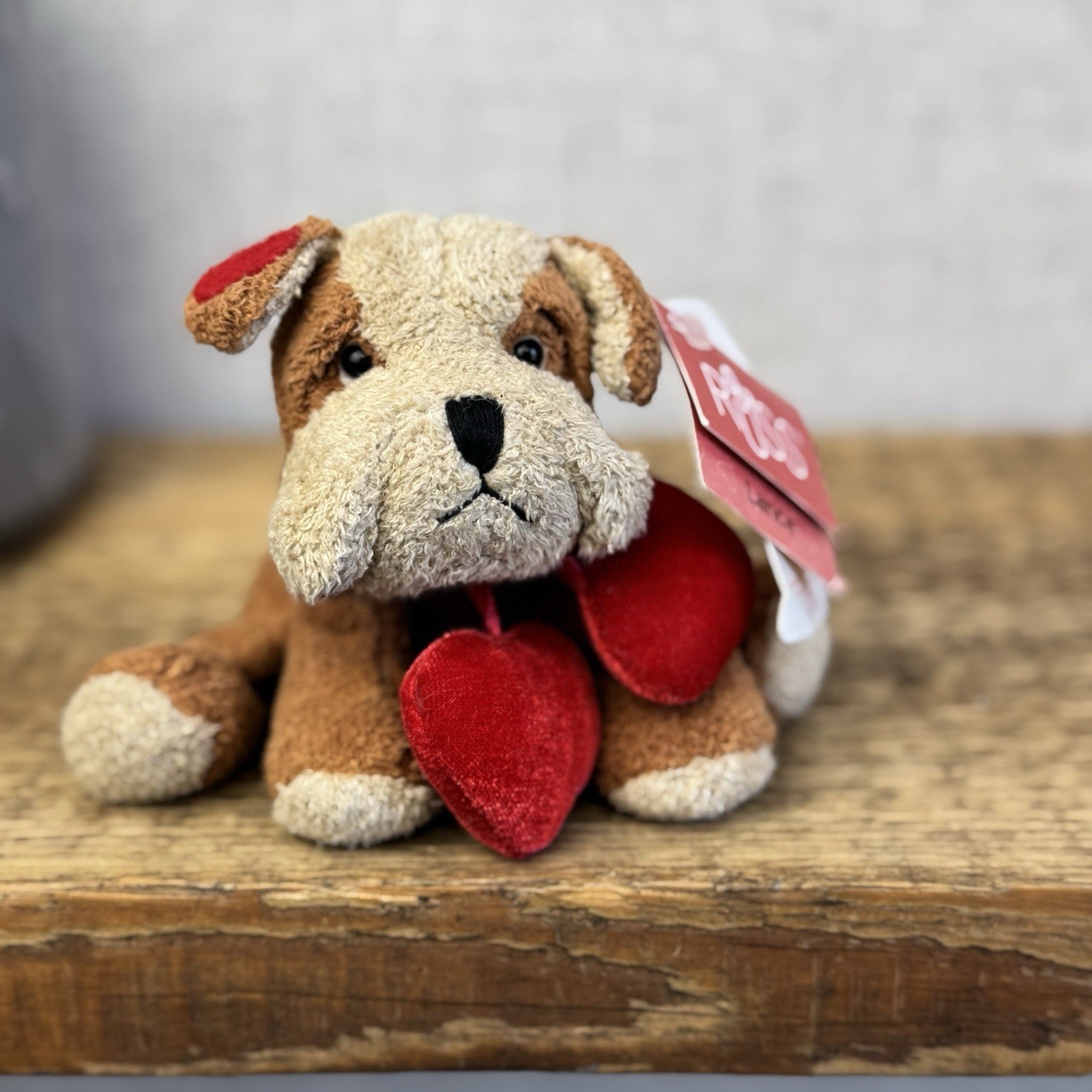 Russ Berrie Luv Pets Dog - Lance Bulldog Soft Toy With Hanging Hearts With Tags