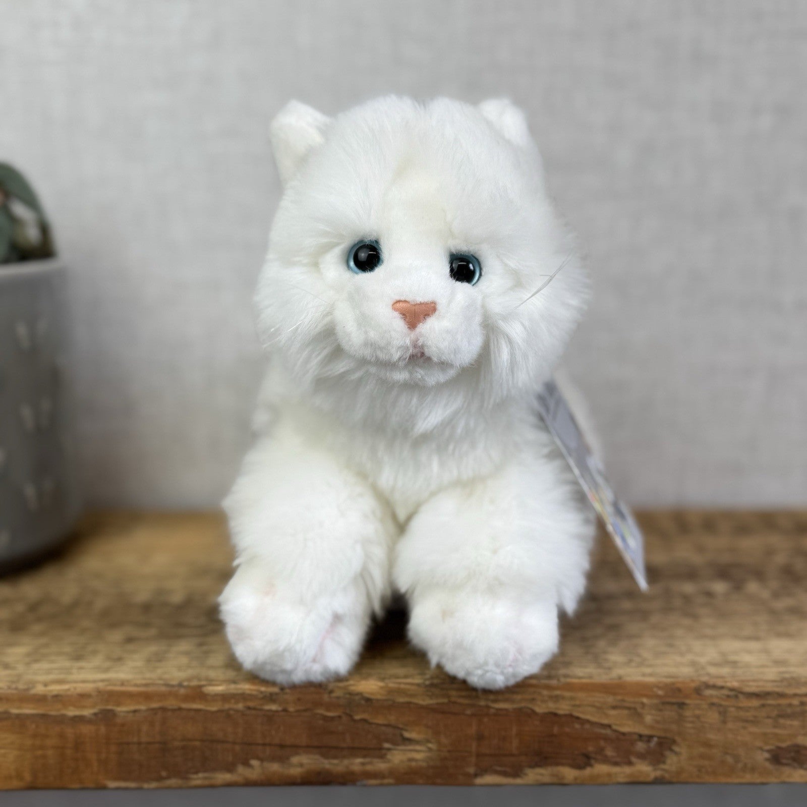 Animal Alley Realistic White Fluffy Cat - Fluffy Beanie Mini Cat Soft Toy 8"