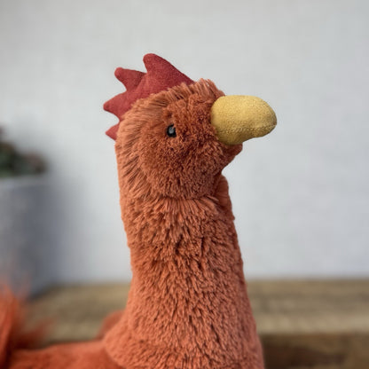 Jellycat Robbie Rooster - Red Fluffy Rooster Plush Beanie Soft Toy Chicken 12"