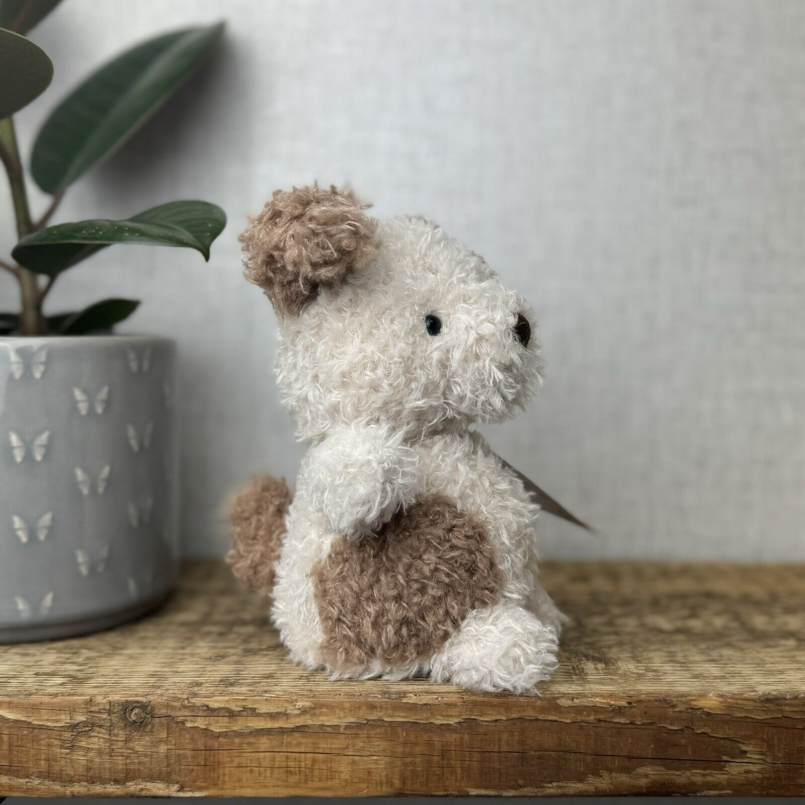 Jellycat Little Pup - Beige & Tan Small Curly Fur Puppy Beanie Toy Plush Dog 7"