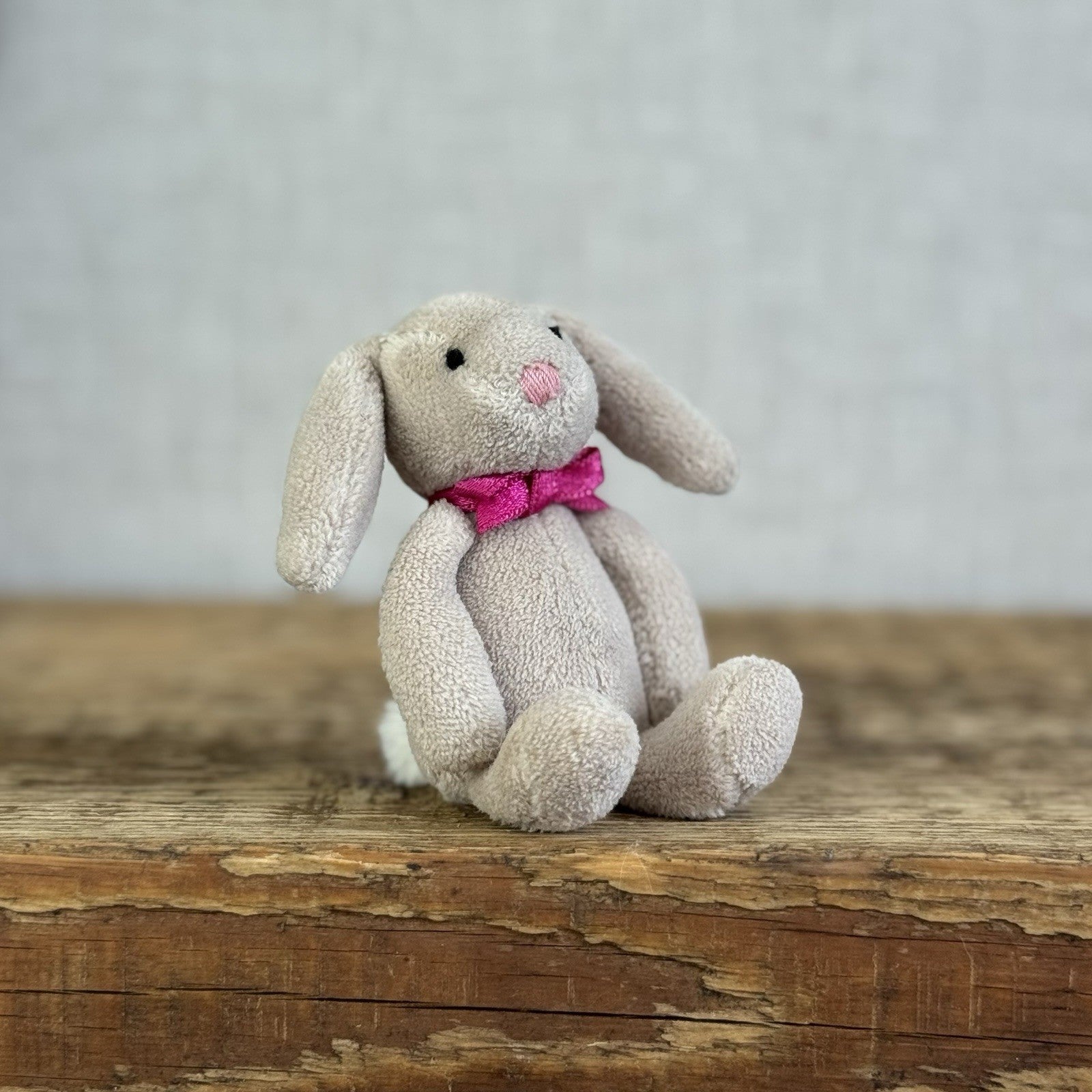 Jellycat Tiny Beige Bunny Pink Bow - Miniature Vintage Beige Bunny Rabbit 3.5"