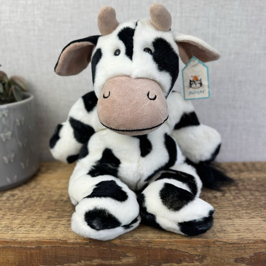 Jellycat Medium Squidgy Black & White Cow - Beanie Cow Vintage Rare With Tags