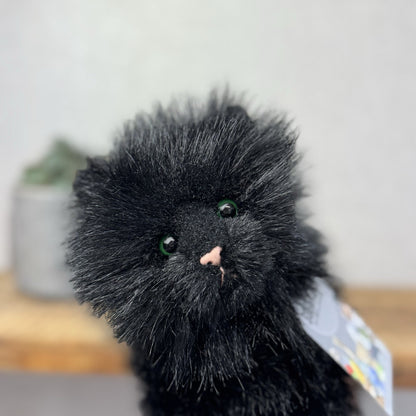 Russ All Black Fluffy Cat Sassy - Green Eyes Realistic Black Cat Plush Rare 15”