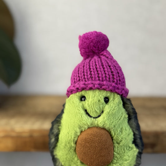 Jellycat Fuscia Cozi Amuseable Avocado - Soft Avocado With Purple Beanie (#2)