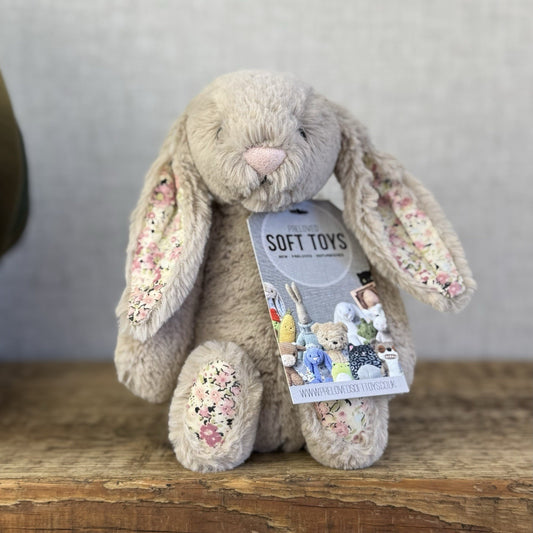 Jellycat Small Bea Beige Blossom Bashful Bunny - Floral Ears & Feet Neutral 8”
