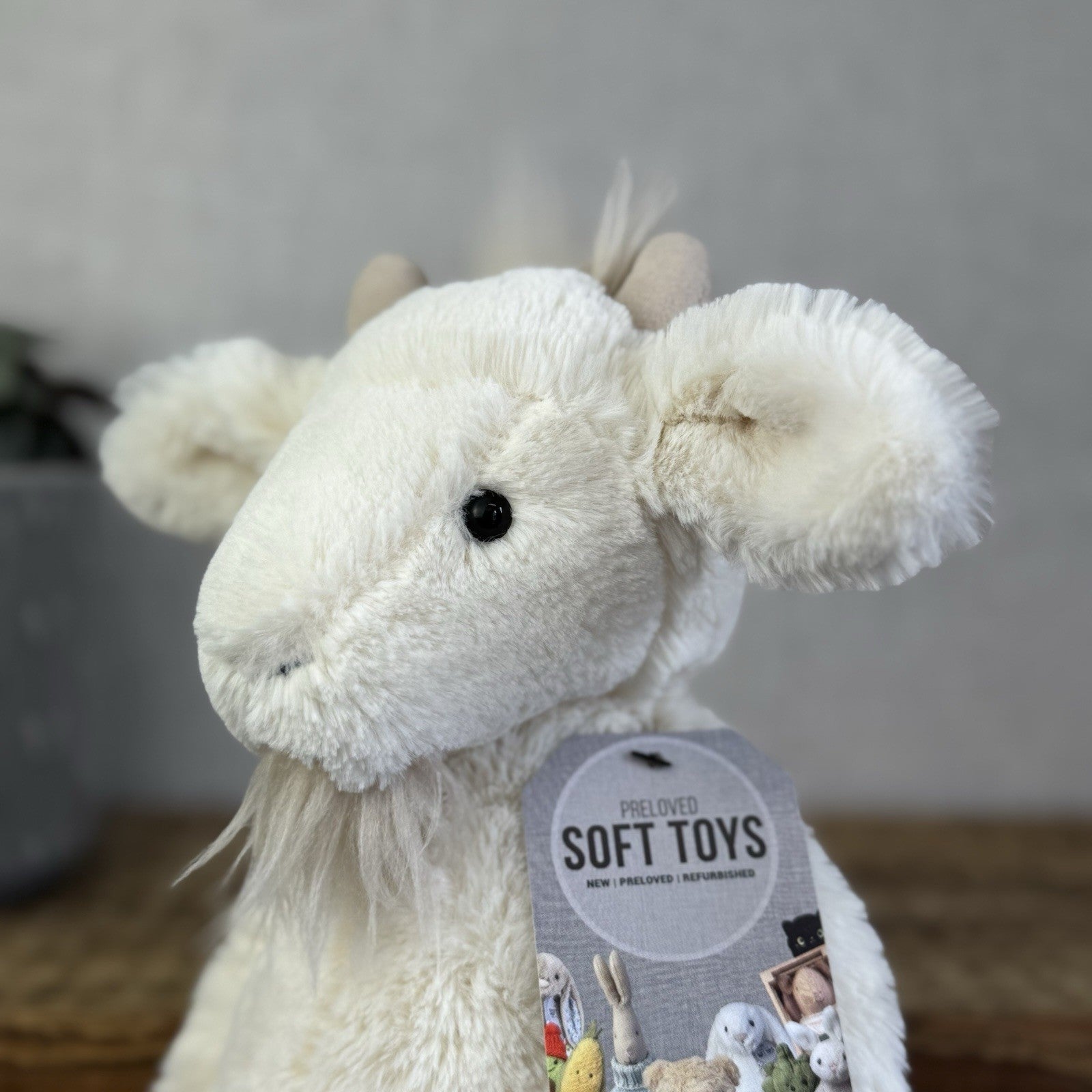 Jellycat Medium Bashful Billy Goat Billie Goat White Beanie Bearded Soft Toy 12"