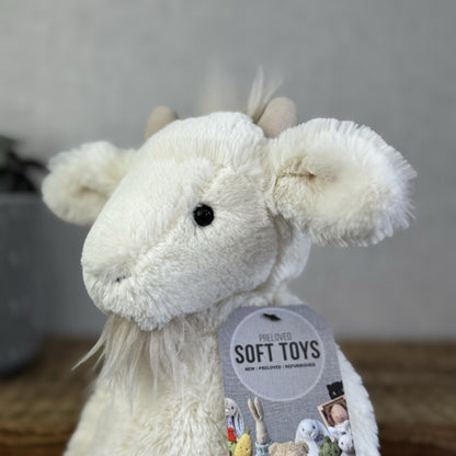 Jellycat Medium Bashful Billy Goat Billie Goat White Beanie Bearded Soft Toy 12"