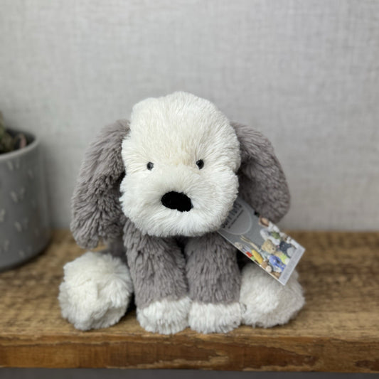 Jellycat Smudge Puppy - Medium Grey & White Puppy Floppy Plush Toy Medium 14"