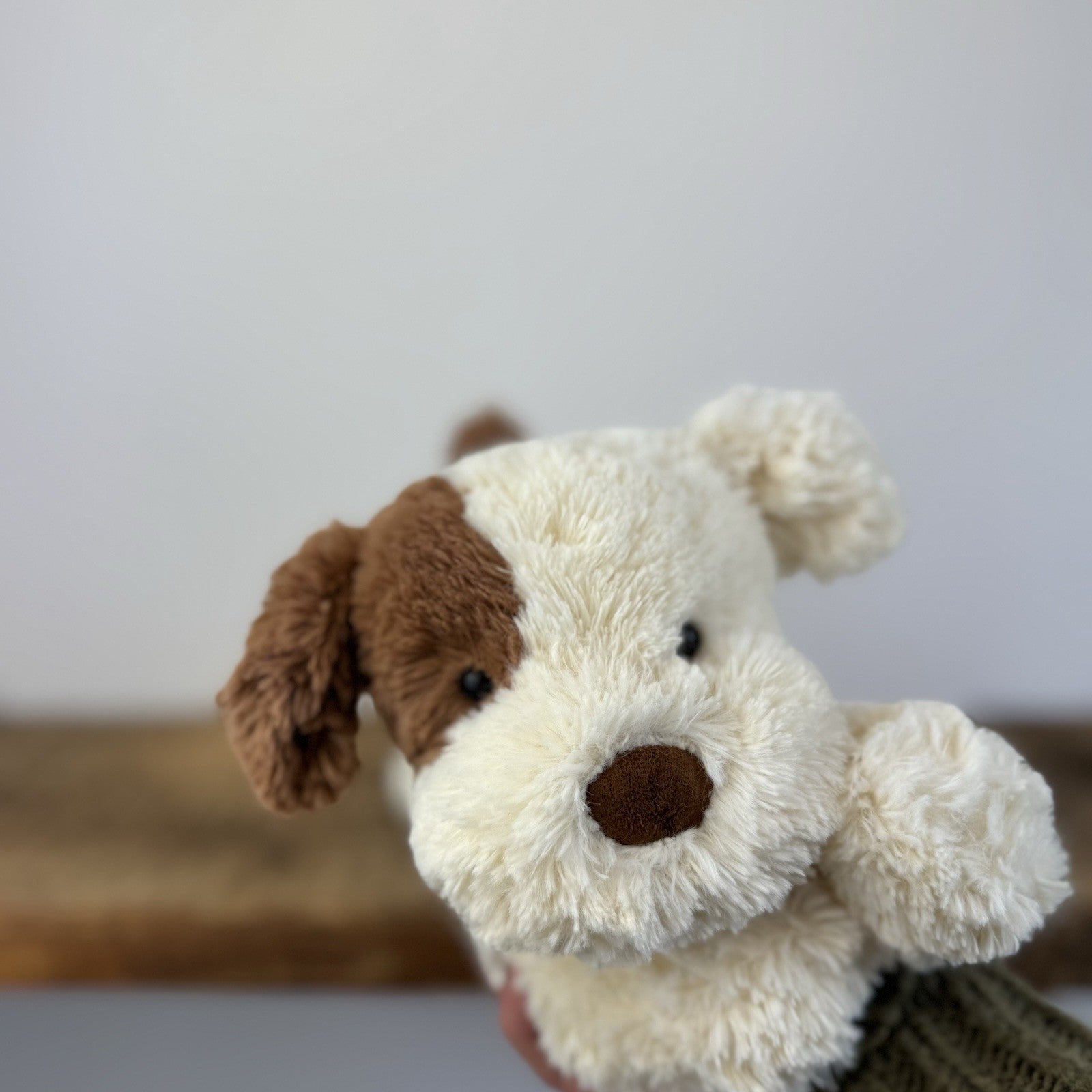 Jellycat Tumblie Biscuit Puppy Dog - Beige/Tan Patch Dog Laying Plush 14"