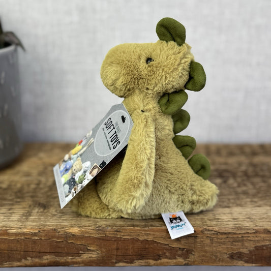 Jellycat Small Bashful Dinosaur - Light Olive Green Dinosaur Beanie Plush 8"