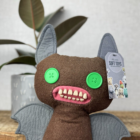 Fuggler Funny Ugly Monster Winged Bat Brown - Fuggler Bat Green Button Eyes Rare