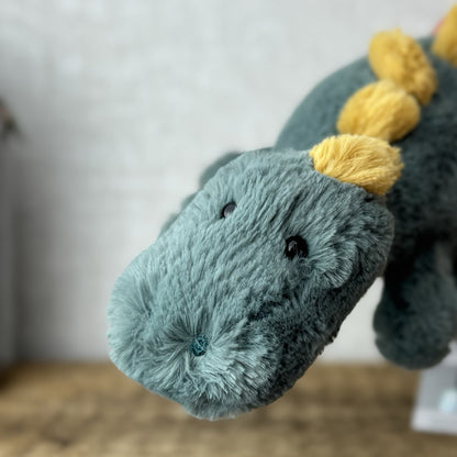 Jellycat Little Douglas Dino Dinosaur - Laying Green Dinosaur Plush Beanie 11”