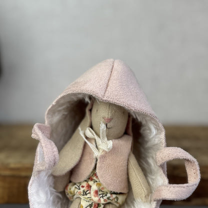 Maileg Baby Rabbit Bunny With Fluffy Pink Carrycot - Retired Rare Pristine Mini