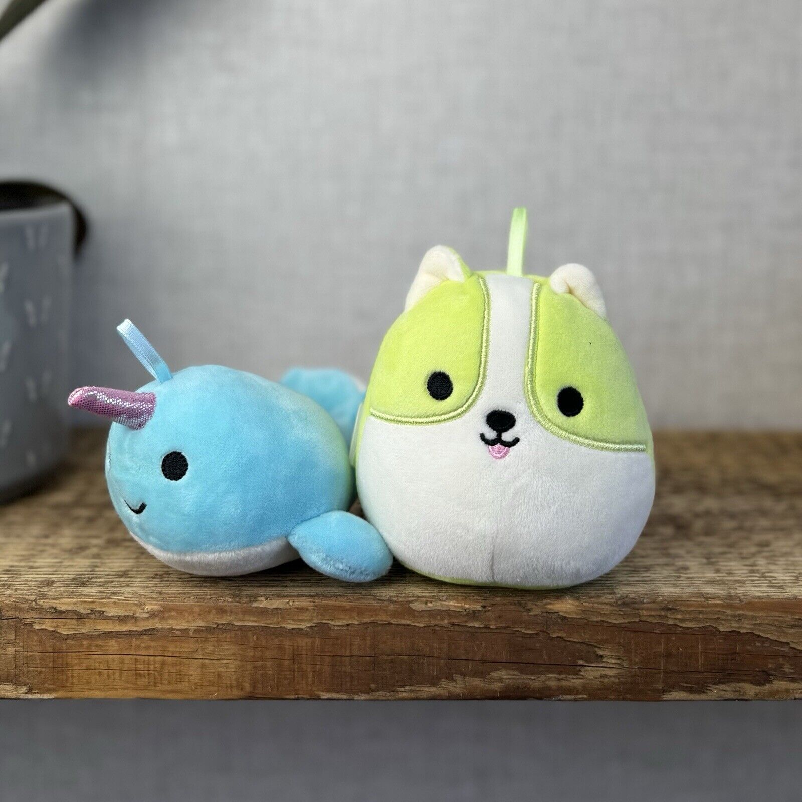 Squishmallow Ornaments Set - Retired - Blue/pink Sparkly Hanging Ornaments 4”