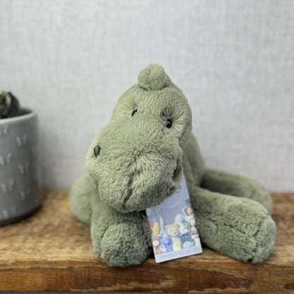Jellycat Medium Huggady Dinosaur- Floppy Green Dino Soft Toy Retired 10"