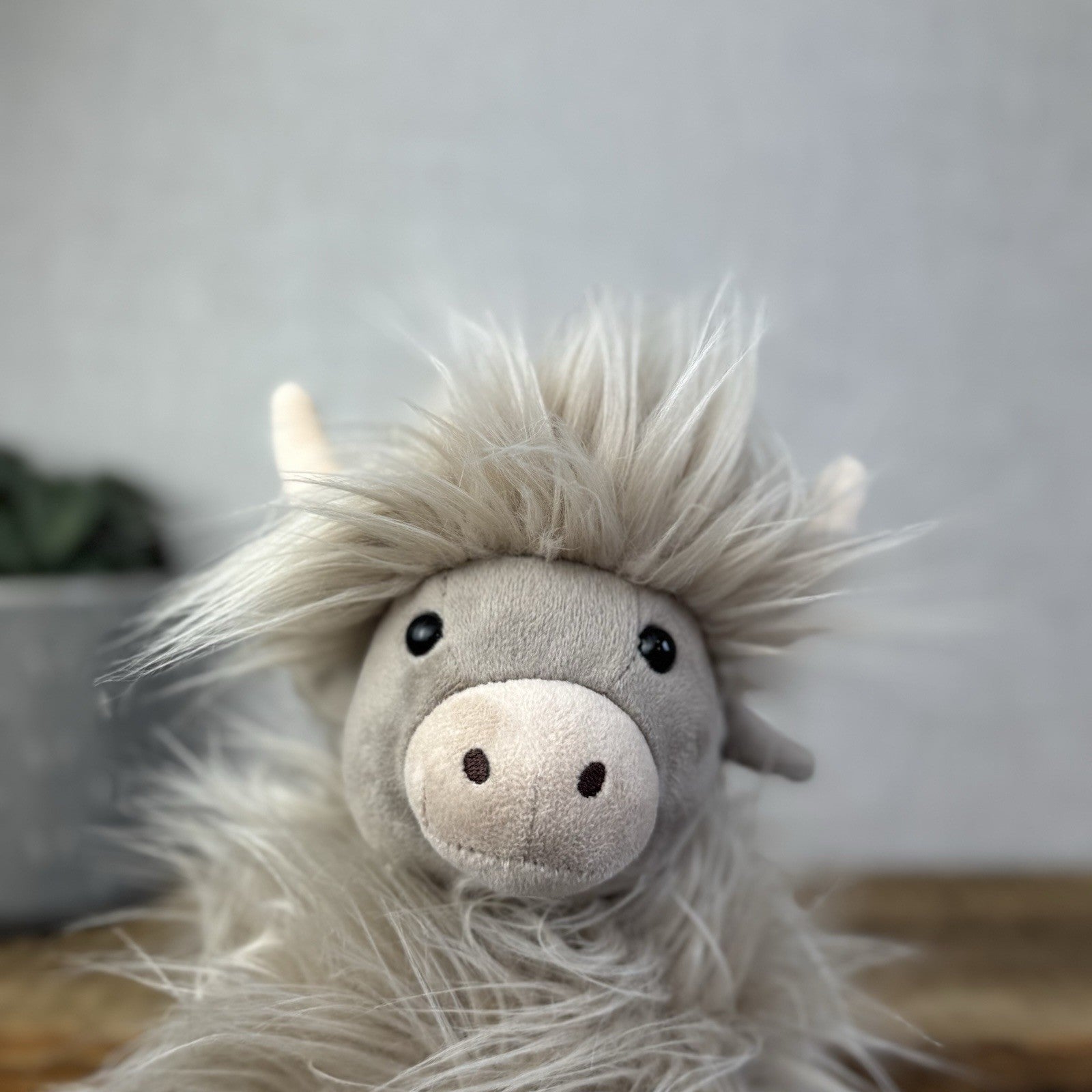 Jellycat Gamboldown Cow Grey/beige Fluffy Beanie Cow Small Retired 8”