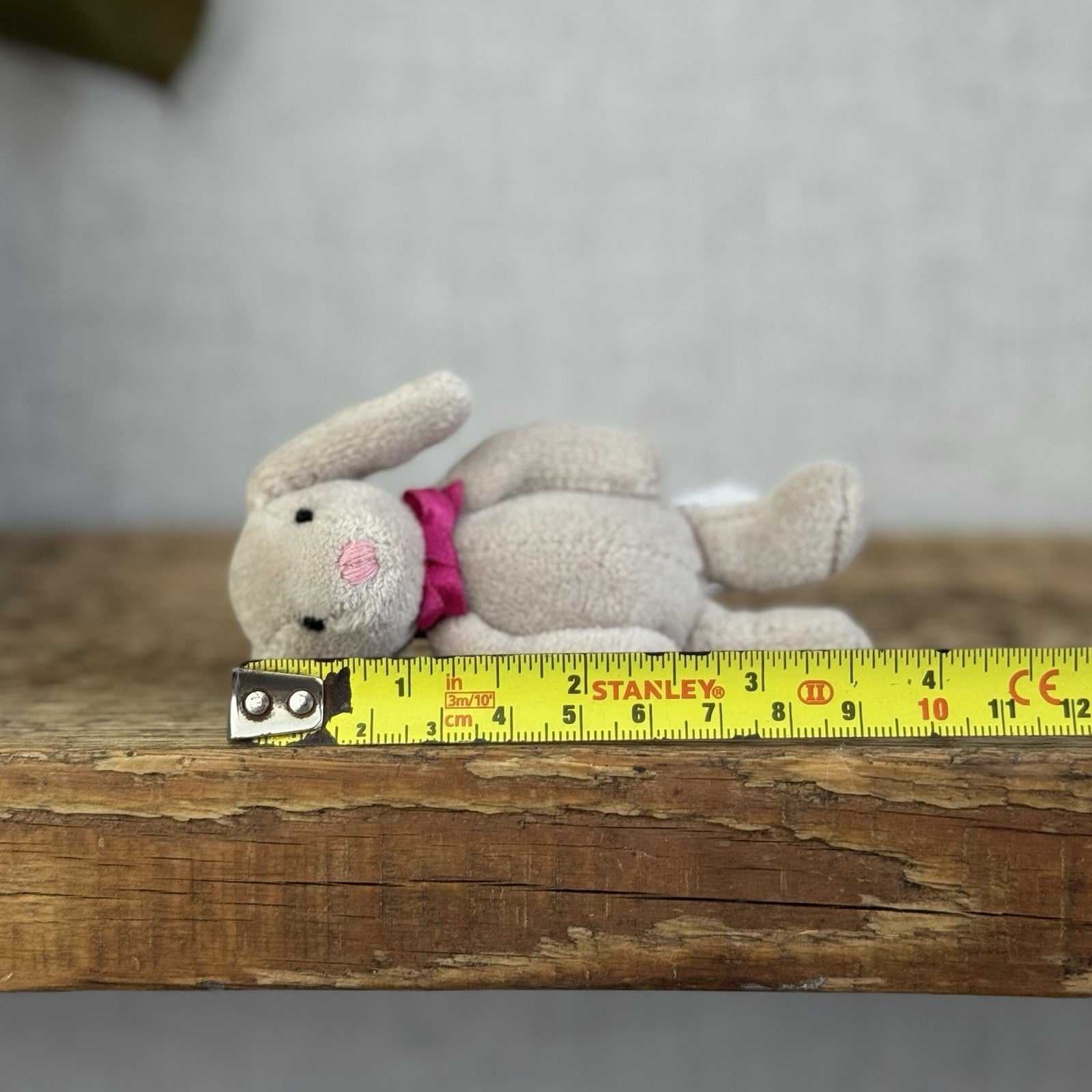 Jellycat Tiny Beige Bunny Pink Bow - Miniature Vintage Beige Bunny Rabbit 3.5"