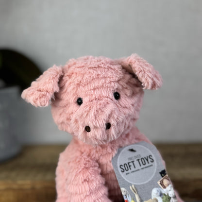 Jellycat Medium Fuddlewuddle Pig - Textured Sitting Piglet Soft Toy Beanie 8"
