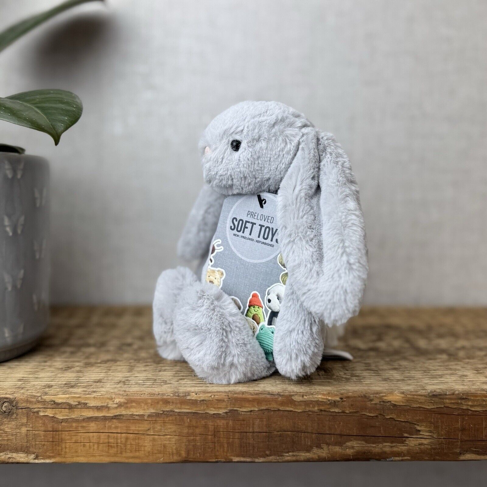 Jellycat Small Bashful Bunny Grey - Small Bunny White Tail Beanie NWOT 8”