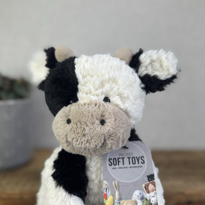 Jellycat Medium Fuddlewuddle Cow - Calf Sitting Textured Retired Toy Beanie 9"