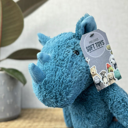 Jellycat Cushy Rhino Blue - Blue Textured Rhino Plush Beanie Collectible 12"