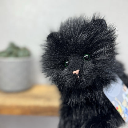 Russ All Black Fluffy Cat Sassy - Green Eyes Realistic Black Cat Plush Rare 15”