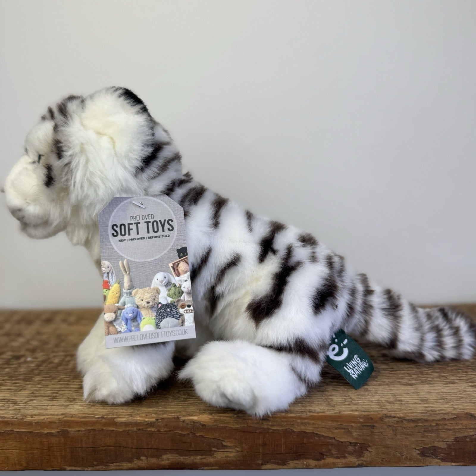 Living Nature White Tiger Soft Toy - Small White/Grey Wild Cat Beanie Plush