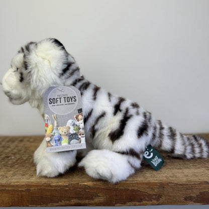 Living Nature White Tiger Soft Toy - Small White/Grey Wild Cat Beanie Plush