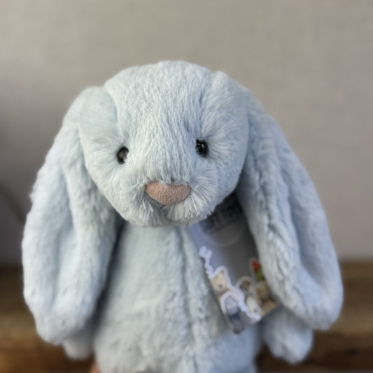 Jellycat Medium Bashful Blue Bunny - Baby Blue Bunny Rabbit Beanie Medium 12"