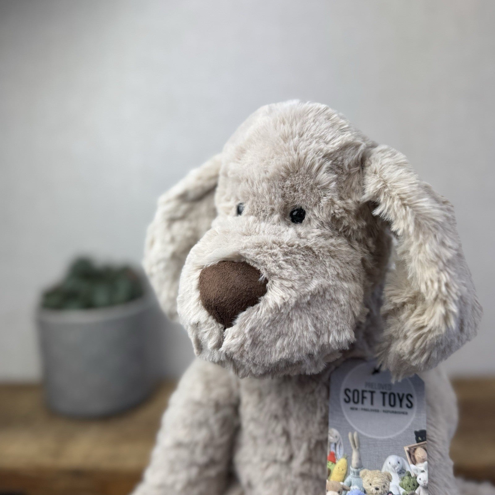 Jellycat Large Riley Fuddlewuddle Pup - Light Grey White Company Exclusive 12"