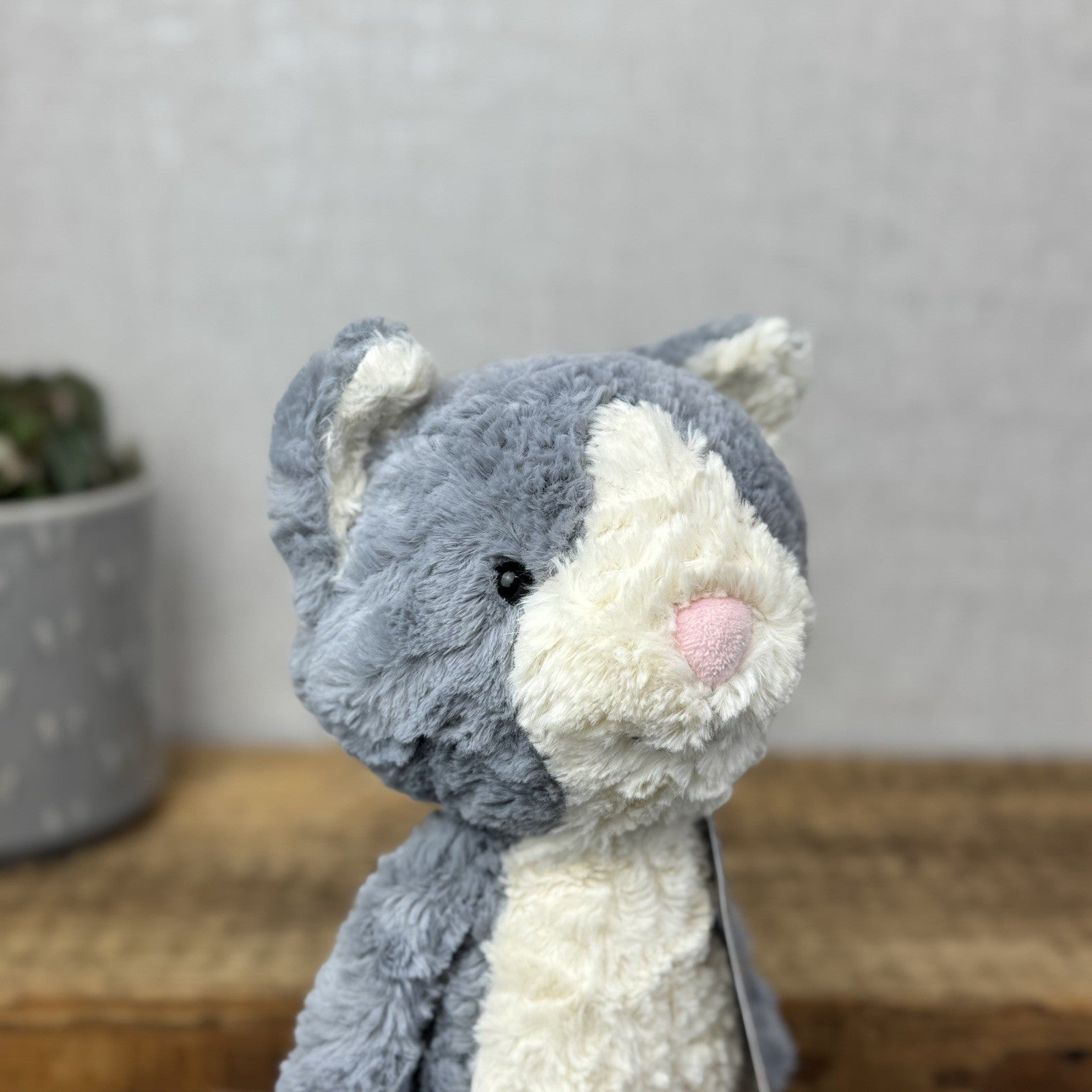 Jellycat Tuffet Cat - Medium Grey Kitten Kitty Beanie Plush Textured Retired 12"