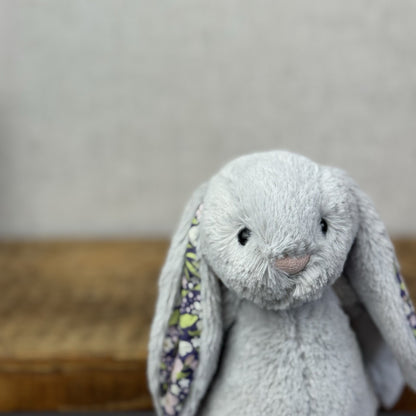 Jellycat Small Blossom Silver Bunny "Bloom" BNWT Purple Floral Ears Grey Bunny