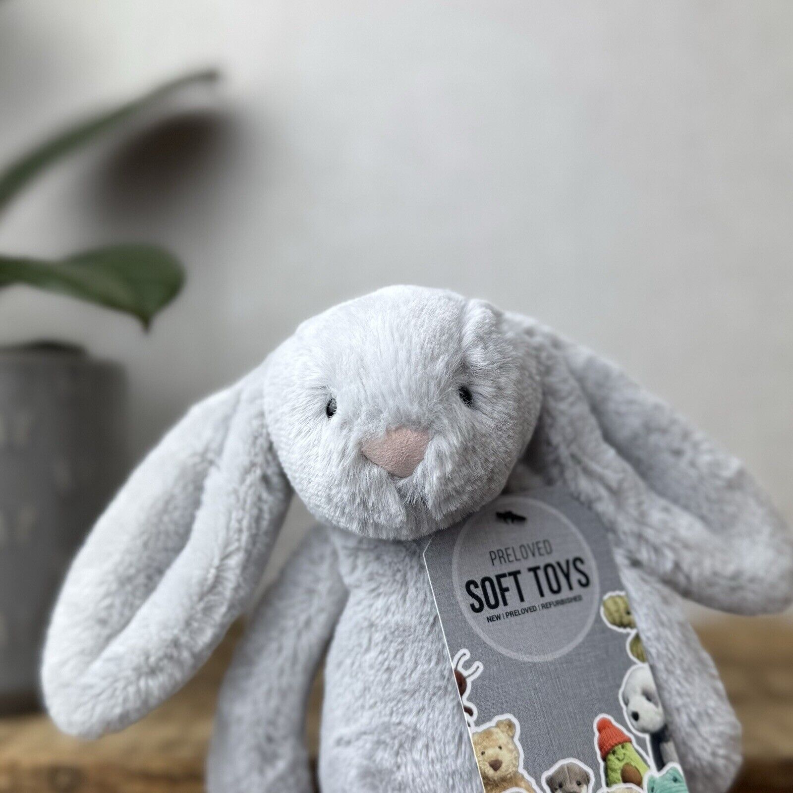 Jellycat Small Bashful Bunny Grey - Small Bunny White Tail Beanie NWOT 8”