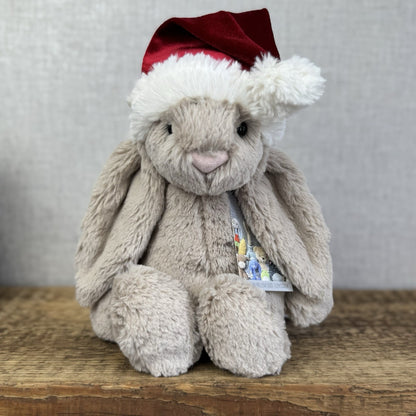 Jellycat Bashful Christmas Bunny - Beige Bunny Christmas Hat NWOT 12"