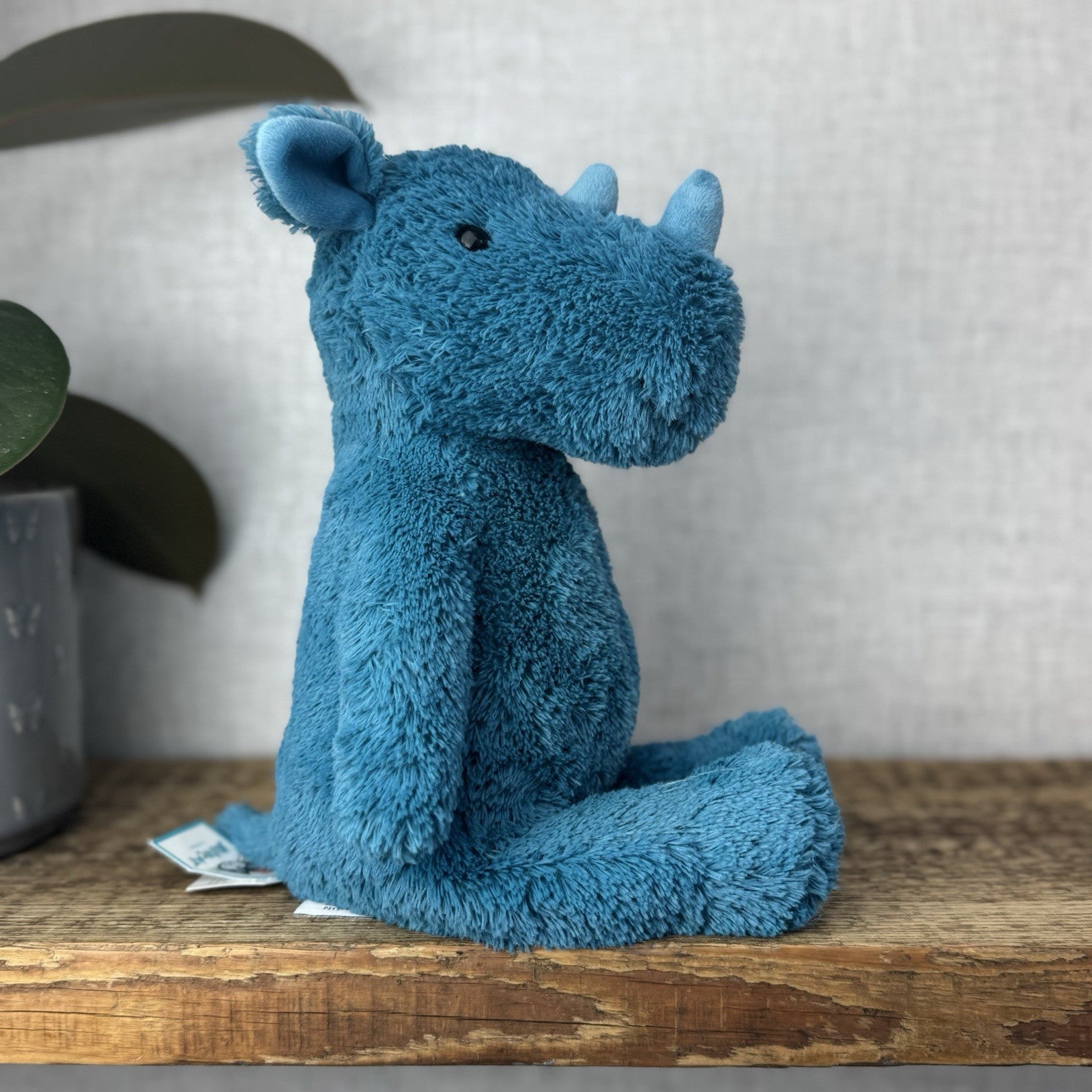 Jellycat Cushy Rhino Blue - Blue Textured Rhino Plush Beanie New With Tags 12"