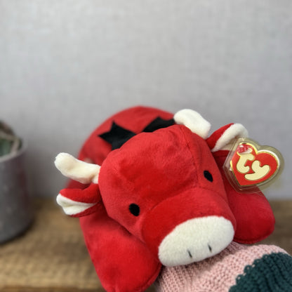 TY Pillow Pals Collection 1997 - Red Floppy Cow Pillow Plush Collectible 14"