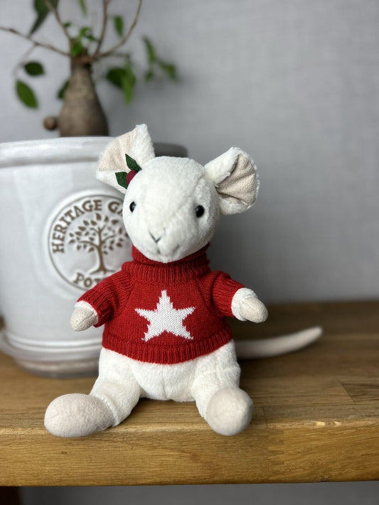 Jellycat Merry Mouse - Little Mouse In Red Star Jumper  - Christmas Jellycat