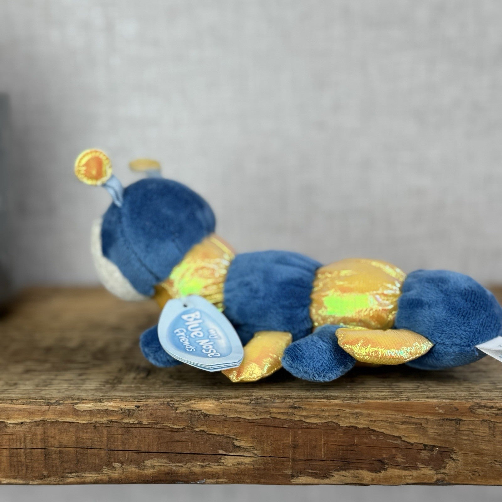 Blue Nose Friends Ramble #100 - Mini Blue/Yellow Striped Centipede Soft Toy 5"