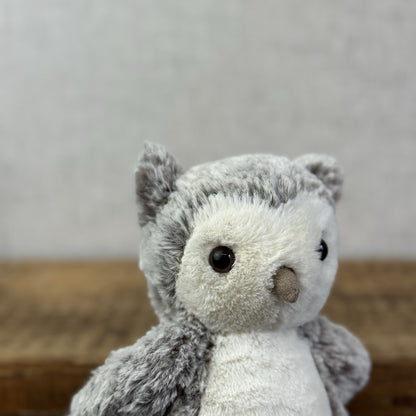 Jellycat Barney Owl Chick - Beige/grey Mix Texture Fur Beanie Rare Retired 8"
